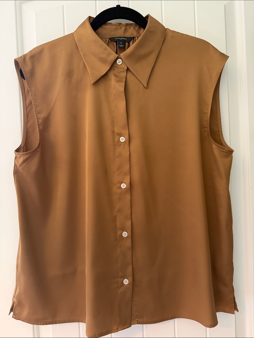 Banana Republic Sleeveless Satin Button-Front Blouse - Camel